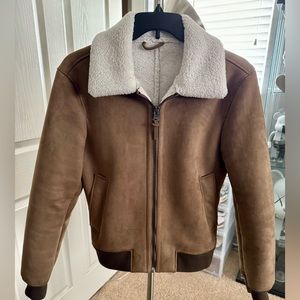 Mango Men’s Tan Suede Sherpa Heavyweight Aviator Jacket Size M